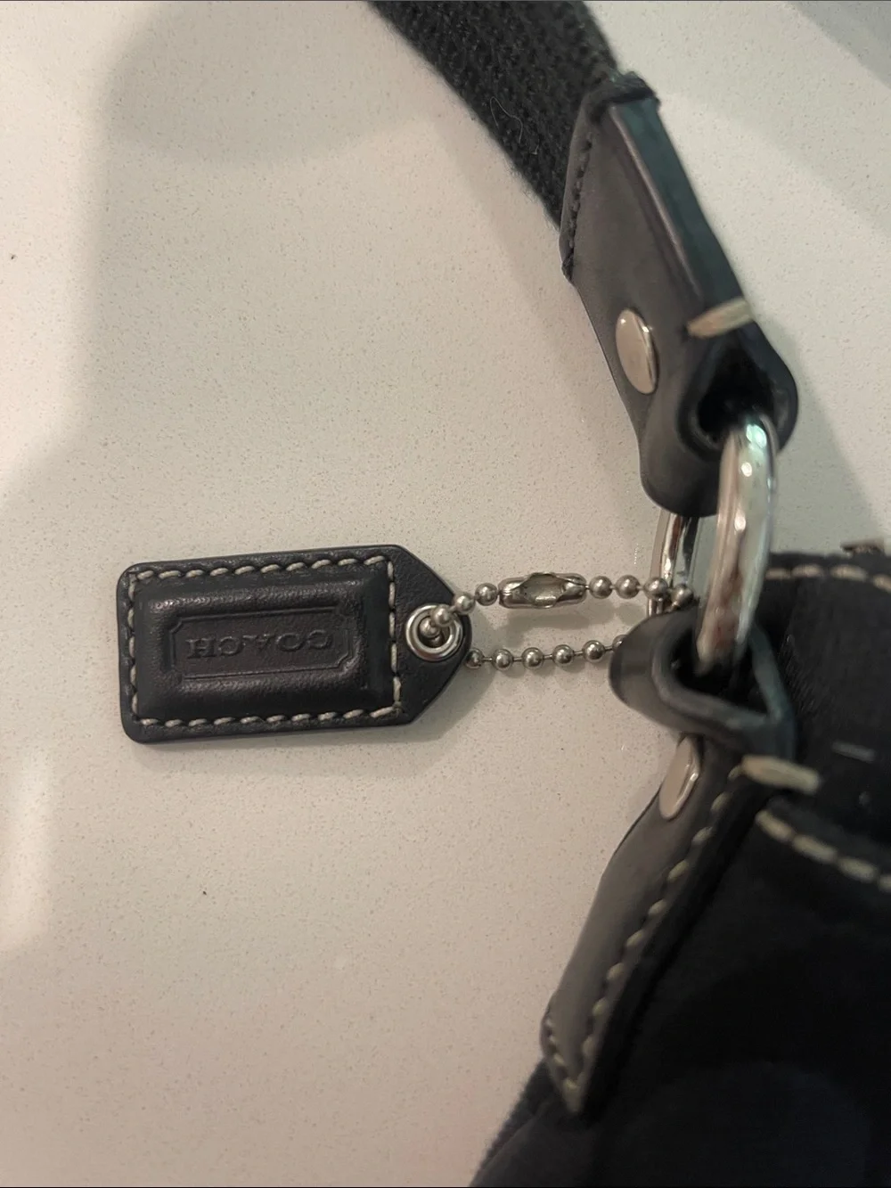 Coach Black Crossbody Messenger Bag with White Stitching